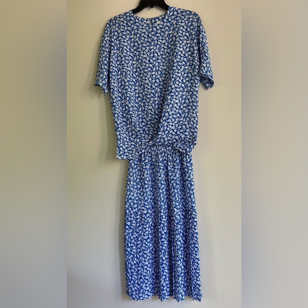 VTG Alison Peters Blue Micro Floral Print Midi Skirt Set Modest Cottage Retro 8 - Picture 2 of 15